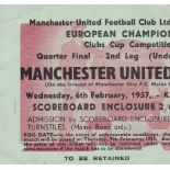 MAN UTD - BILBAO TICKET 57 Match ticket Manchester United v Athletic Bilbao , 6/2/57, European Cup
