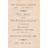 MILLWALL List of arrangements issued by the Football League for the players for the Army v