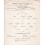 ARSENAL V. TOTTENHAM HOTSPUR 1958 Scarce official single sheet programme for the postponed Youth Cup