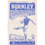 ARSENAL Programme for the away match v. Burnley 17/12/1949 slightly rusty staple. Good