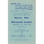 EXETER - PLYMOUTH 46 Four page Exeter home programme v Plymouth, 10/4/46, Devon Professional