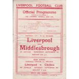 LIVERPOOL Programme for the first home League match after WWII v. Middlesbrough 4/9/1946 in