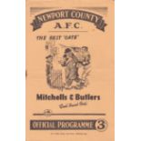 NEWPORT - GILLINGHAM 50-51 Newport County home programme v Gillingham, 21/10/50, scores noted,