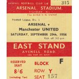 TICKET ARSENAL - MAN UTD 56 Match ticket Arsenal v Manchester United, 29/9/56, East Stand Reserved