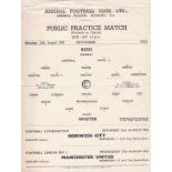 ARSENAL Official single sheet programme for the Public Practice Match, Reds v. Whites 16/8/1952,