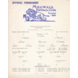 ARSENAL Scarce official single sheet programme for the away Youth Cup match v. Millwall 12/12/1960