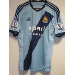 MATCH WORN SHIRT / MOHAMED DIAME / WEST HAM UTD. Light blue with dark blue stripe short sleeve shirt