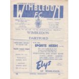 WIMBLEDON 1948 Four page programme for the home F.A. Cup match v. Dartford 13/11/1948, slightly