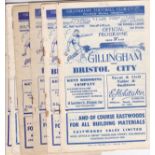 GILLINGHAM 51-2 Eight home programmes, 51-2, all have punch-holes, v Bristol City, Bristol Rovers,