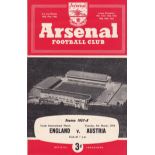 BOOBY MOORE AT ARSENAL Official programme for England v. Austria 4/3/1958 Youth International played