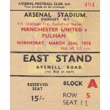 CUP SEMI-FINAL TICKET 1958 Match ticket for FA Cup Semi-Final, Manchester United v Fulham, replay at