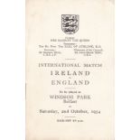 F.A. PLAYER'S ITINERARY Eight page itinerary for Ireland v. England 2/10/1954 at Windsor Park,