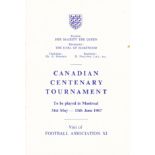 FA 1967 Travel Itinerary for the FA team to Canada for the Canadian Centenary Tournament in Montreal