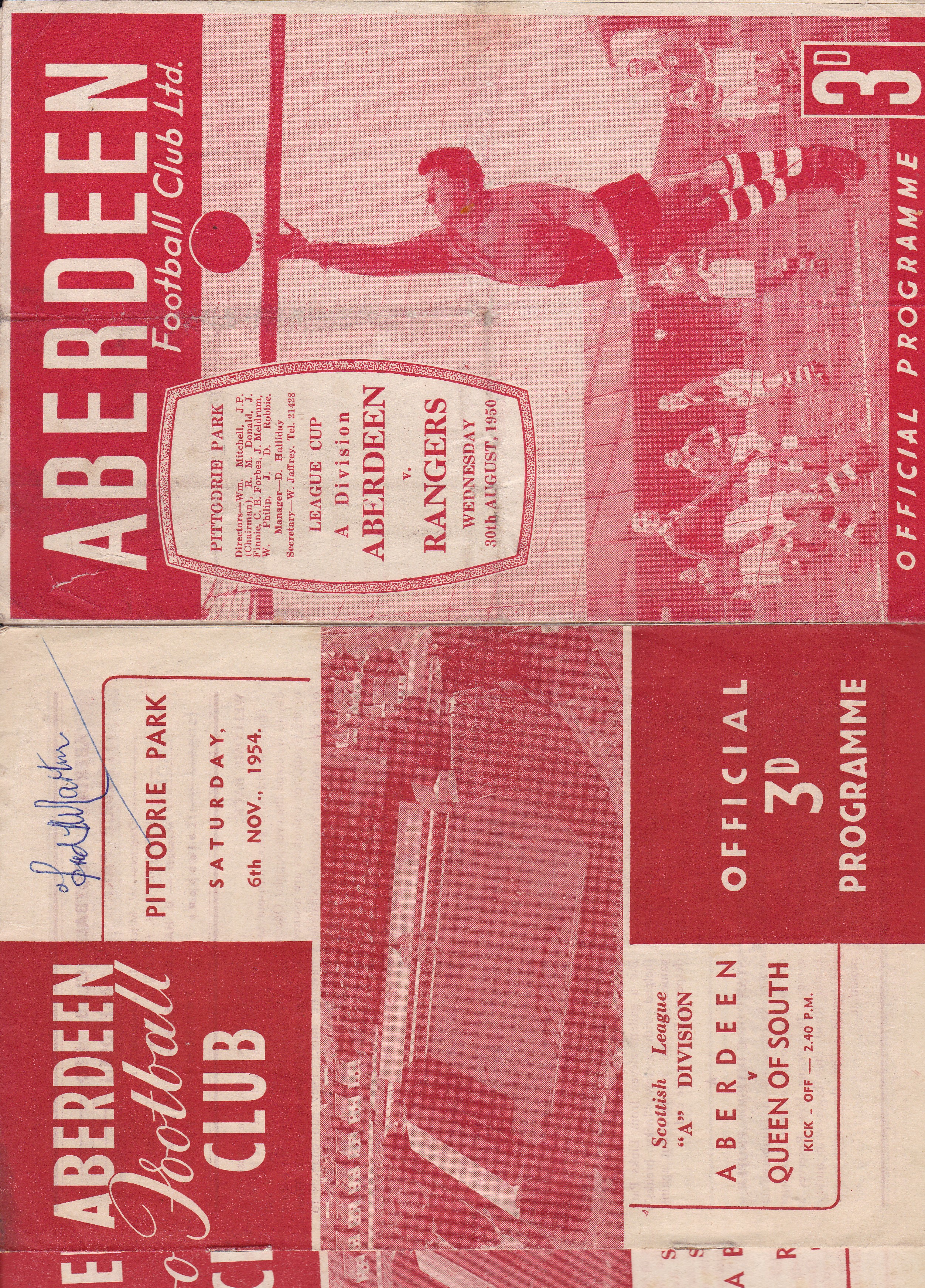 ABERDEEN Three home programmes, v Rangers 30/8/50 (SLC), v Rangers 19/2/55 (Scot Cup) and v Queen of - Image 3 of 3