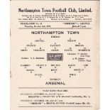 NORTHAMPTON - ARSENAL 52 Single sheet Northampton Reserves home programme for a game played on