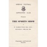 ARSENAL FC V. SURREY CCC Four page programme for The Sports Show at St. Pancras Town Hall 8/4/1953