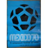 WORLD CUP 1970 MEXICO POSTER / ENGLAND AUTOGRAPHS A 23" X 16" blue official Mexico 1970 World Cup