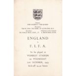 F.A. PLAYER'S ITINERARY Four page itinerary for England v. F.I.F.A. 21/10/1953 at Wembley. Good