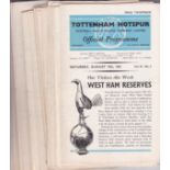 TOTTENHAM Collection of 56 Tottenham home Reserves 61/2 to 66/7 seasons. Some minor faults. Fair-
