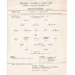 ARSENAL Official single sheet programme for the home Metropolitan League Professional Cup Final