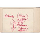 TOTTENHAM Small album page signed by Spurs Trainer, G.Hardy and six players including Hall, Evans,