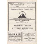 AYLESBURY / WYCOMBE Programme Aylesbury Utd v Wycombe Wanderers. FA Cup Qualifier 11 Sept 1954. Some