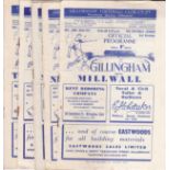 GILLINGHAM 52-3 Nine home programmes, all 52-3, v Millwall, Newport, Northampton, QPR, Reading,