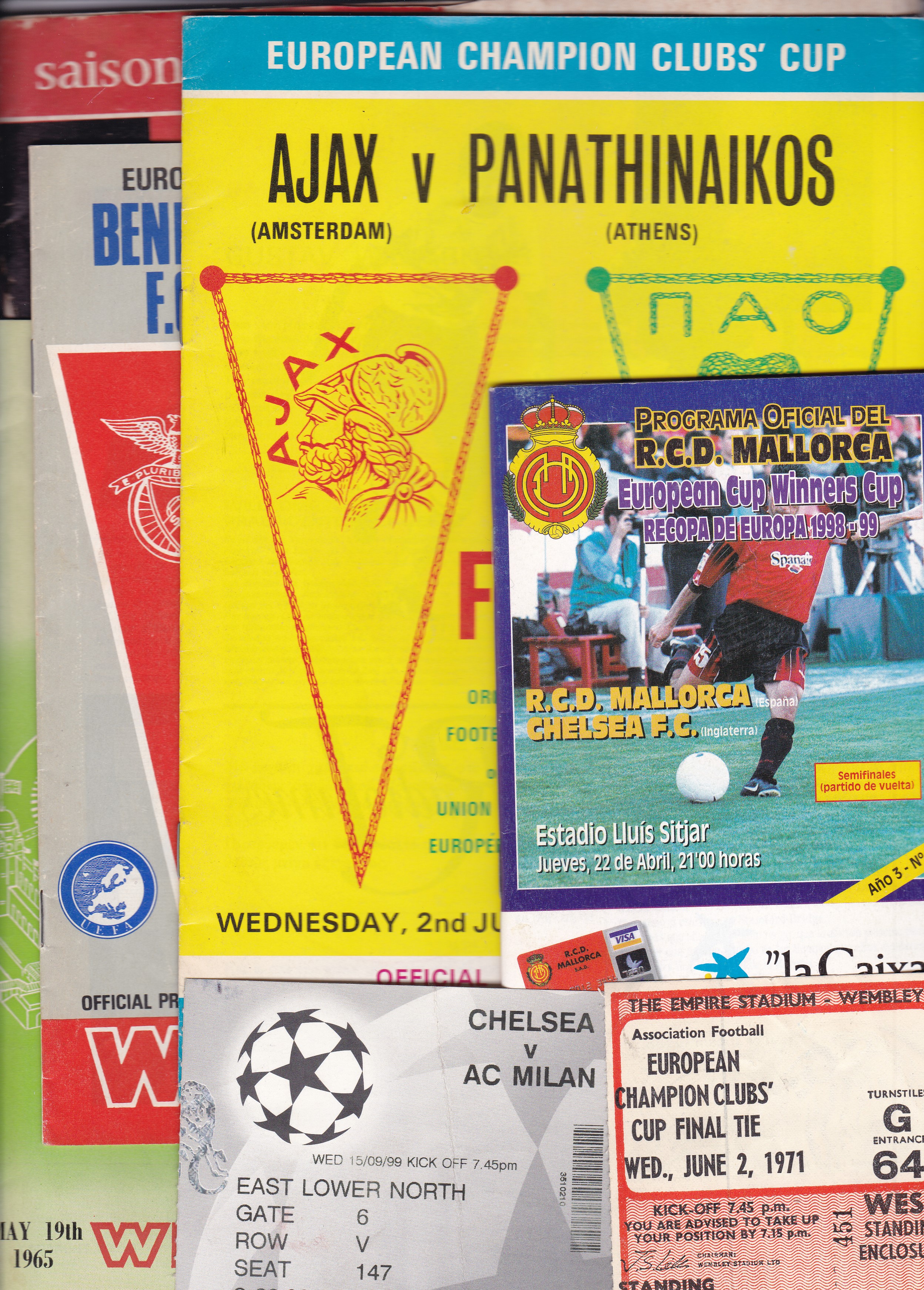 EUROPEAN CLUB MATCHES Collection of 5 x programmes and 2 x tickets from European Club matches Ajax v - Image 2 of 3