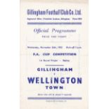 GILLINGHAM - WELLINGTON-52 CUP Single sheet Gillingham home programme, Cup replay v Wellington Town,