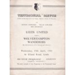 LEEDS-WOLVES 1950 Testimonial match programme, Leeds v Wolves, 19/4/50, eight page issue, slight