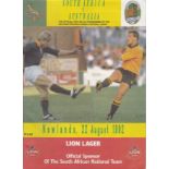 RUGBY - SOUTH AFRICA v AUSTRALIA 1992 Programme for Test Match at Newlands, 22/8/1992, South