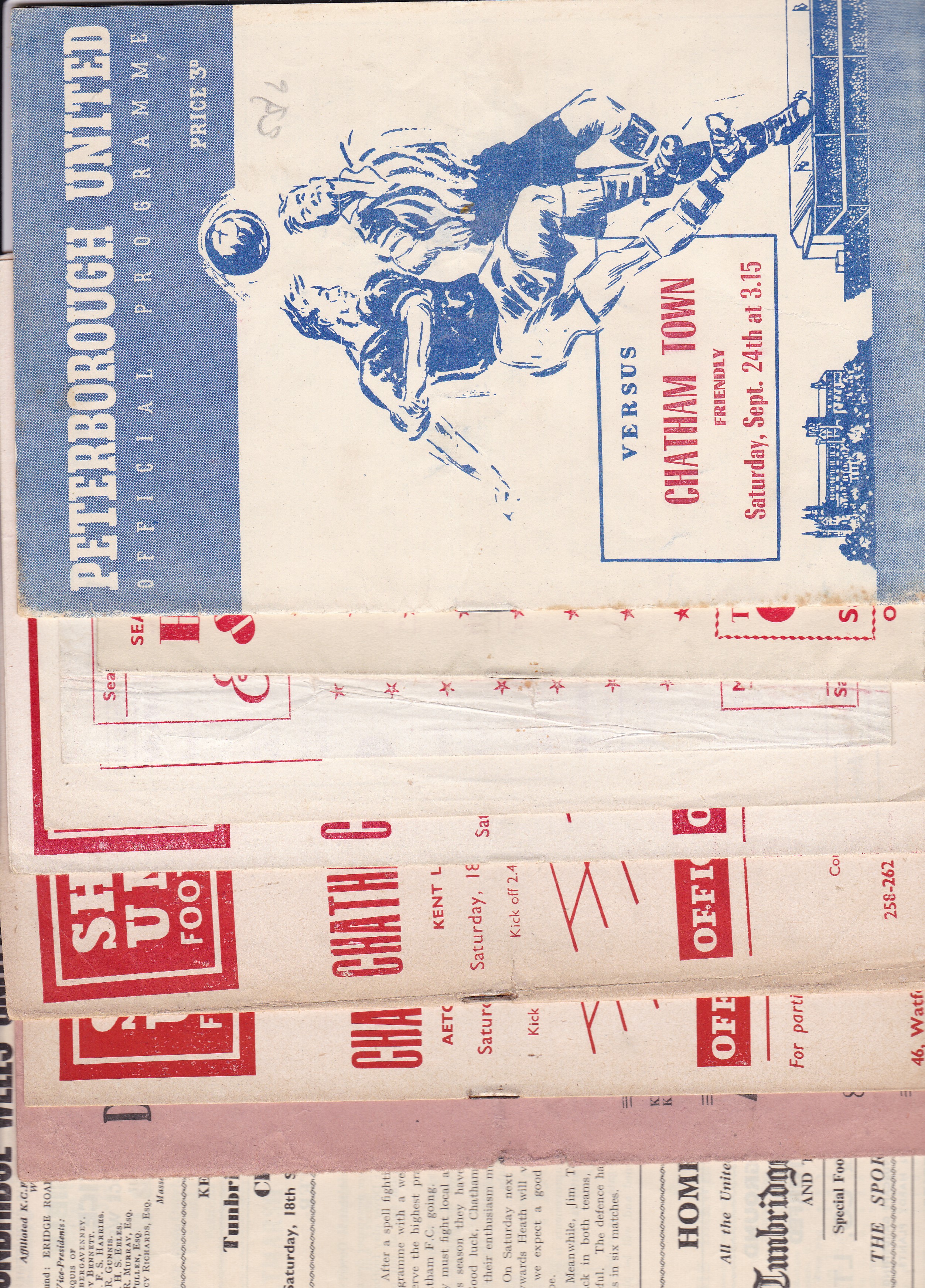 CHATHAM TOWN Ten Chatham Town away match programmes, all 50s, comprising of Peterborough 24/9/55 ( - Image 2 of 3