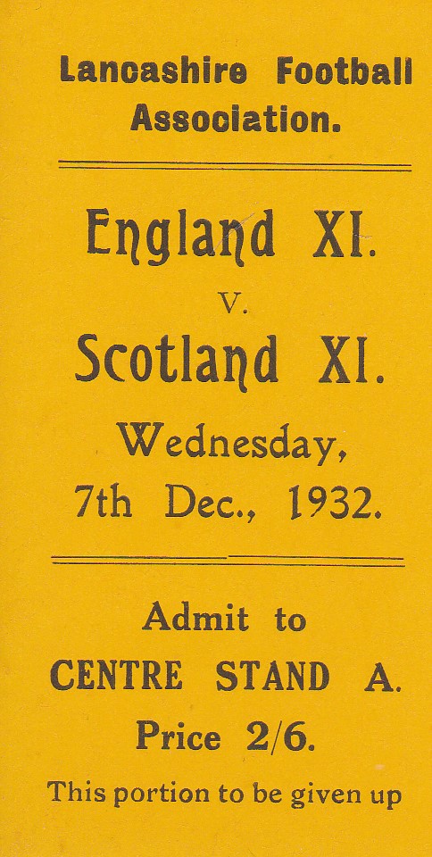 ENGLAND - SCOTLAND TICKET 1932 Small ticket, England XI v Scotland XI, played 7/12/1932 at Bolton, - Image 3 of 3