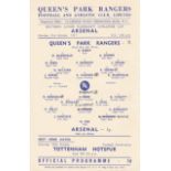 ARSENAL Official single sheet programme for the away Southern Junior Floodlight Cup match v. Queen's