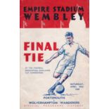 1939 FA CUP FINAL Official programme for Portsmouth v. Wolves, slightly creased and minor repairs.