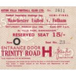 CUP SEMI-FINAL 1958 Match ticket for Cup Semi-Final, Manchester United v Fulham, 22/3/58 at Aston