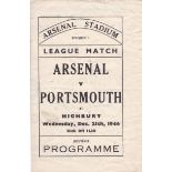 ARSENAL Four page pirate issue for the home League match v. Portsmouth 25/12/1946 issued by Buick,