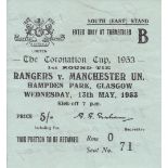 TICKET-RANGERS v MAN UTD 1953 Scarce ticket Rangers v Manchester United at Hampden, 13/5/53,