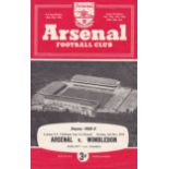 ARSENAL Home programme v. Wimbledon 6/10/1958 in the London Challenge Cup. Arsenal played their