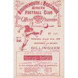 BOURNEMOUTH - GILLINGHAM 50-51 First away programme back in the Football League for Gills,