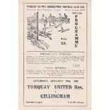 TORQUAY RES - GILLINGHAM 50 Torquay United Reserves home programme v Gillingham, 28/1/50, six page