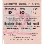 TICKET - MAN UTD-REAL MADRID 1957 Ticket for the first European Cup match played at Old Trafford,