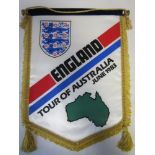 OFFICIAL ENGLAND PENNANT Official 16" white pennant with tassels and bar and chord for the tour of