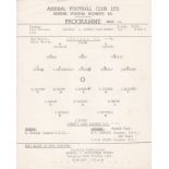 ARSENAL Official single sheet programme for the home Youth Cup match v. Queen's Park Rangers 24/10/