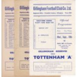 GILLINGHAM - TOTTENHAM Three single sheet Gillingham Reserves programmes, all v Tottenham "A", 19/