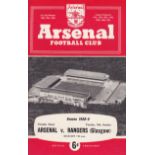 ARSENAL V. RANGERS 1958 POSTPONED Official programme for the Friendly at Highbury 28/10/1958 which