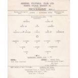 ARSENAL Official single sheet programme for the home Metropolitan League match v. Eastbourne