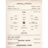 ARSENAL Official single sheet programme for the Public Practice Match, Reds v. Whites 8/8/1953,