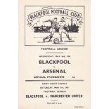 ARSENAL Single card programme for the away match v. Blackpool 2/5/1951. Very good