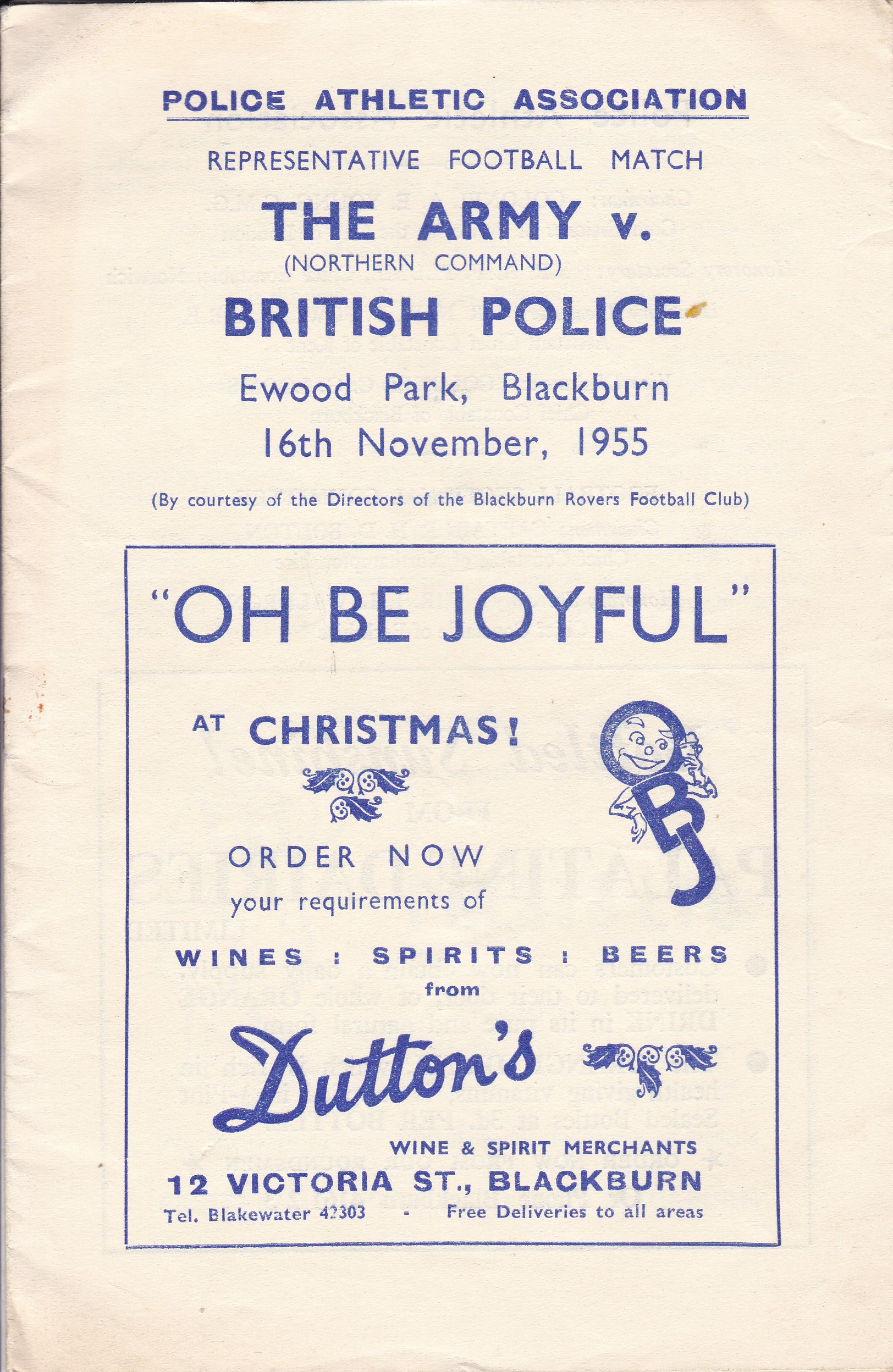 BLACKBURN The Army v British Police at Blackburn, programme dated 16 Nov 1955. Score, scorers, - Image 2 of 3